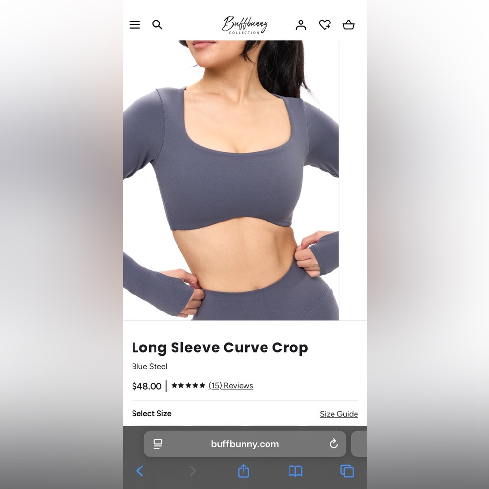 BuffBunny Long Sleeve Curve Crop Top and shorts in Blue Steel